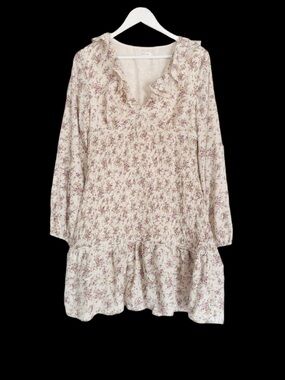Kestan Floral V-Neck Empire Waist Tiered Ruffle Mini Dress Large